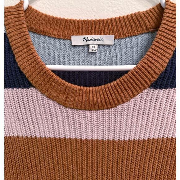 Madewell Oversized Rainbow Stripe Pullover Sweater | Cotton Knit Crewneck XS - Picture 4 of 12